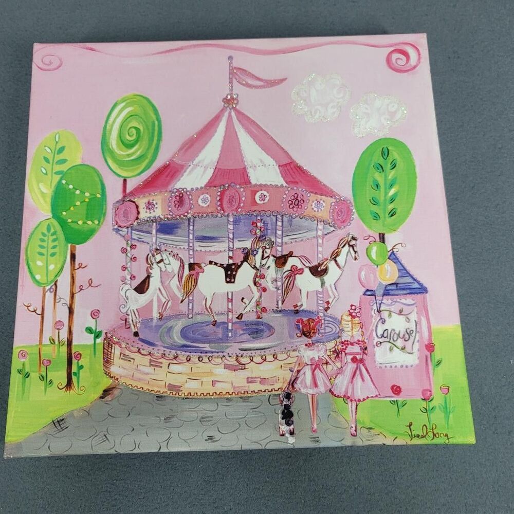 Pink Carousel Canvas Print by Leisl Long Colleen Karis Designs 12” X 12”
